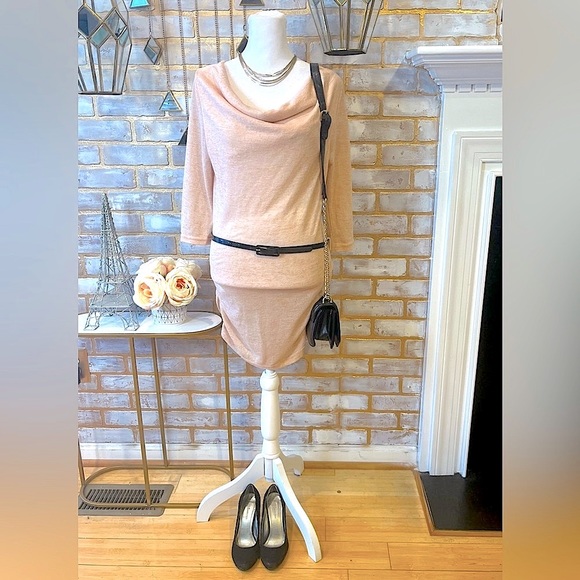 Venus Pink Cowl Neck Ruched Skirt Belted Fitted Mini Dress, Women’s Size Small. - Picture 2 of 7